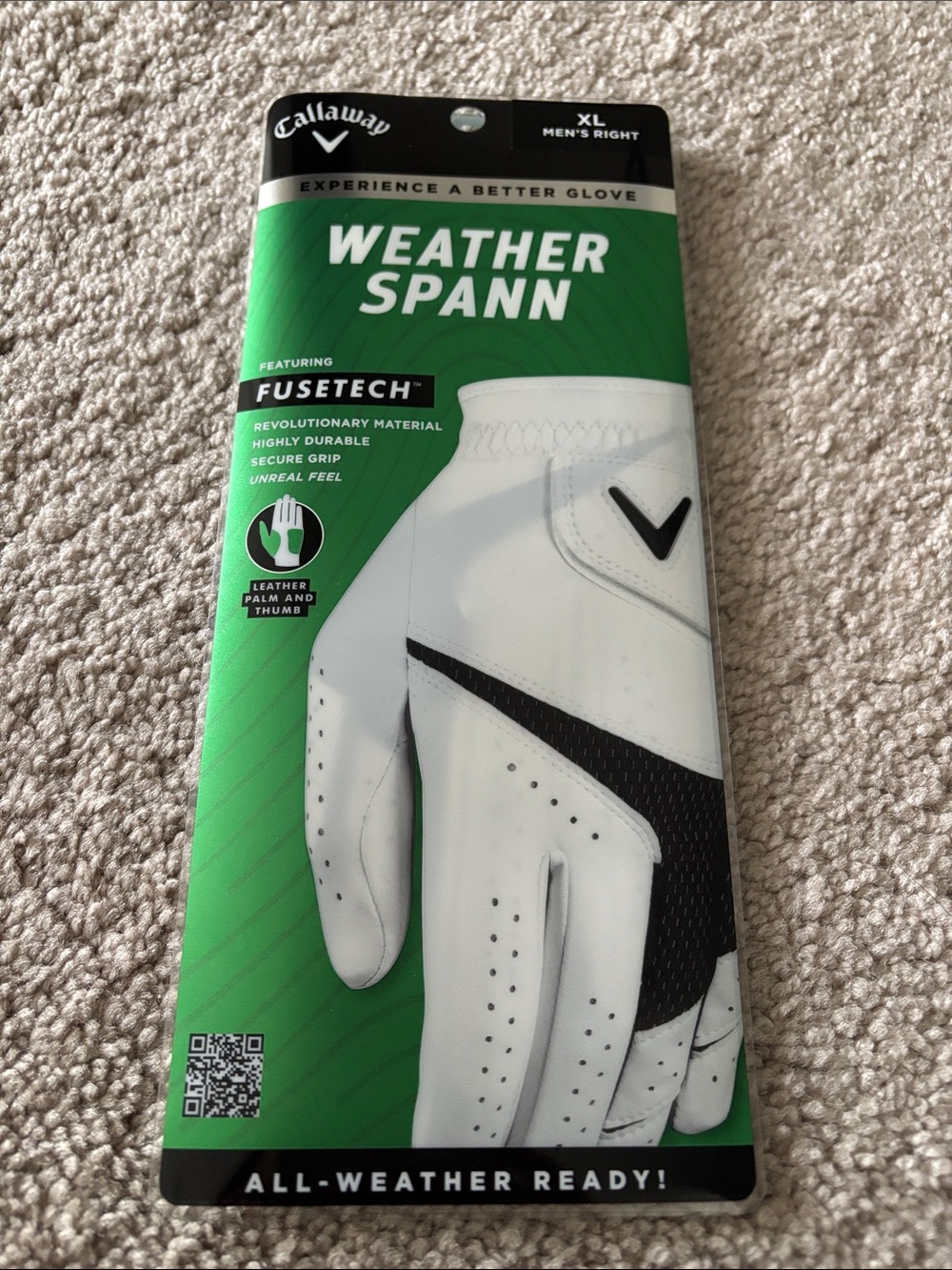 Callaway Weather Spann Men’s Golf Glove in White and Black xl nwt right